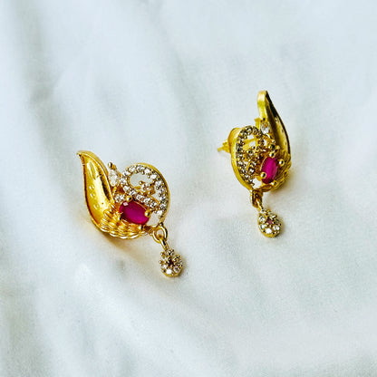 Floral Drop Design American Diamond 1 Micron Gold Plated Pendant Set