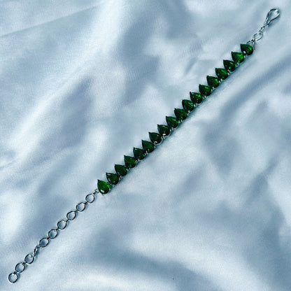 Green Emerald Cubic Zircon Stone American Diamond Silver Plated Chain Bracelet