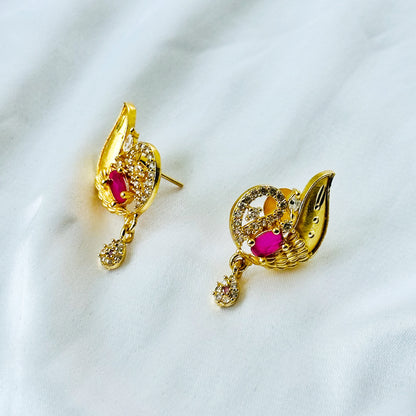 Floral Drop Design American Diamond 1 Micron Gold Plated Pendant Set