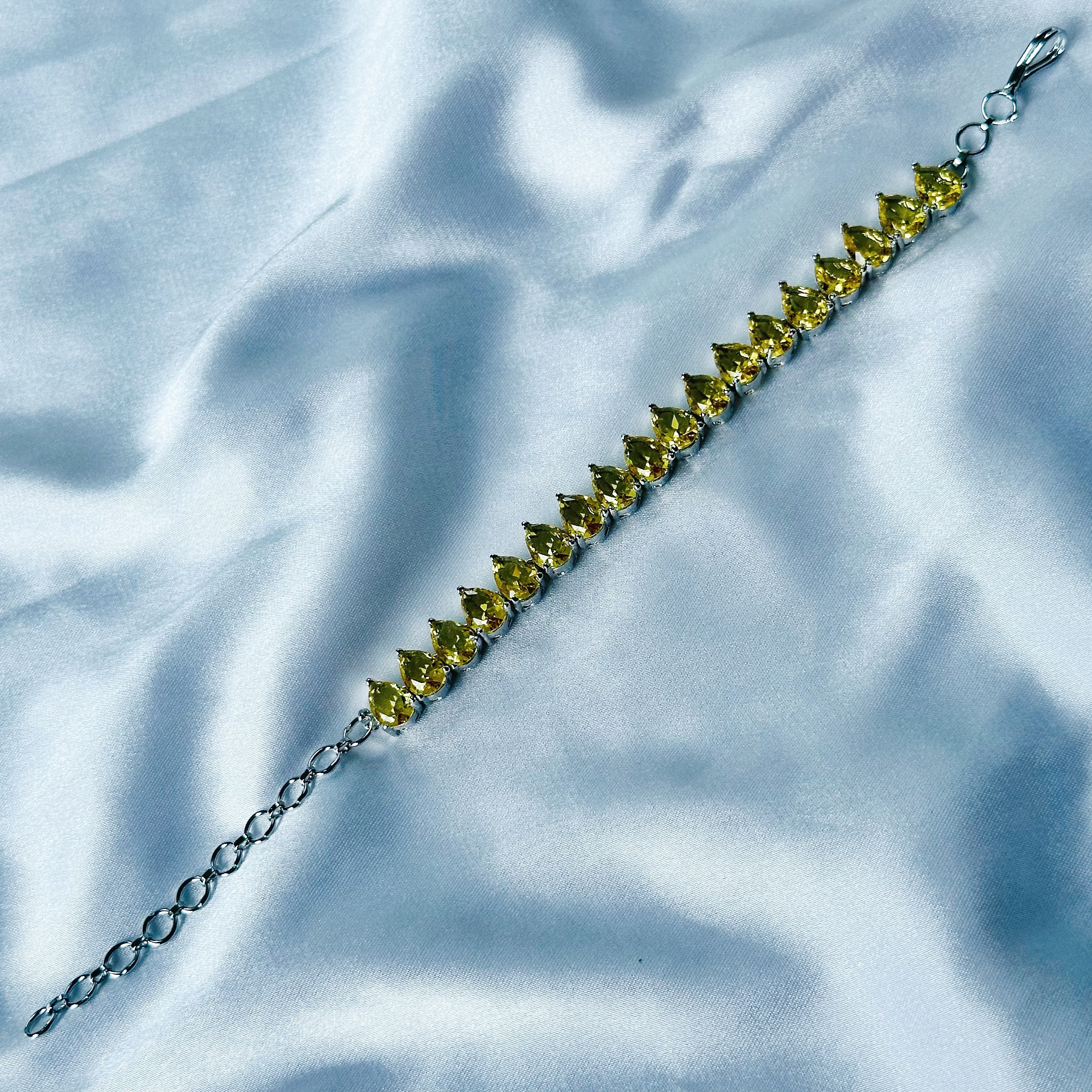 Yellow Topaz Cubic Zircon Stone American Diamond Silver Plated Chain Bracelet