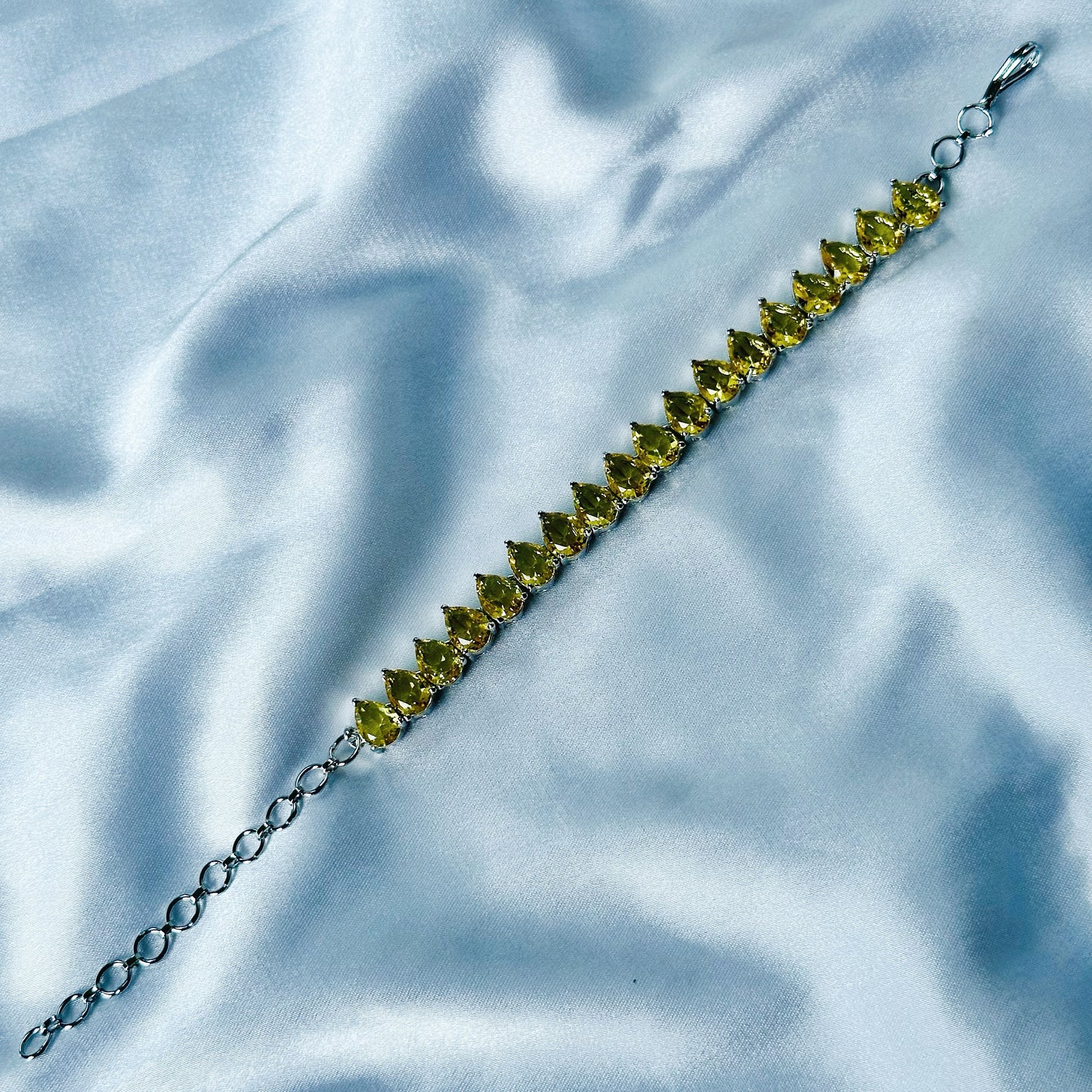 Yellow Topaz Cubic Zircon Stone American Diamond Silver Plated Chain Bracelet