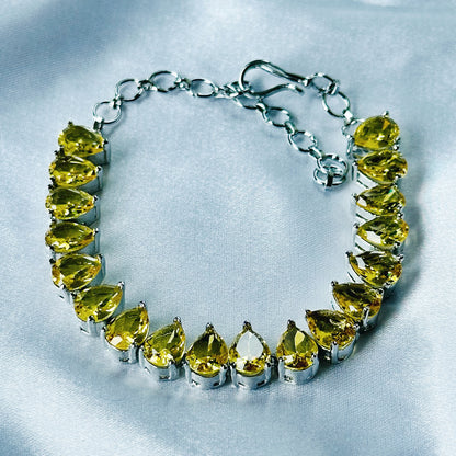 Yellow Topaz Cubic Zircon Stone American Diamond Silver Plated Chain Bracelet