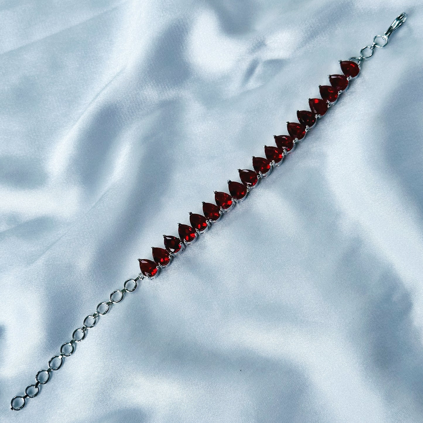 Red Ruby Cubic Zircon Stone American Diamond Silver Plated Chain Bracelet