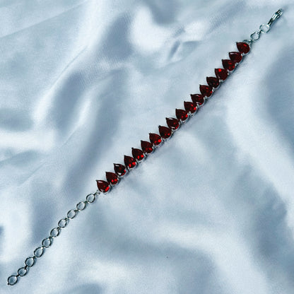 Red Ruby Cubic Zircon Stone American Diamond Silver Plated Chain Bracelet