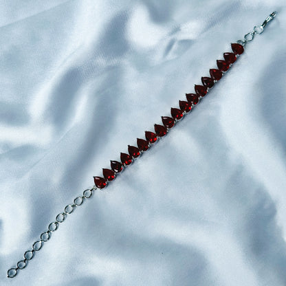 Red Ruby Cubic Zircon Stone American Diamond Silver Plated Chain Bracelet