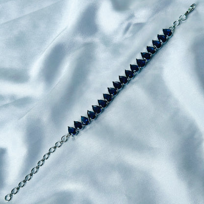 Blue Sapphire Cubic Zircon Stone American Diamond Silver Plated Chain Bracelet