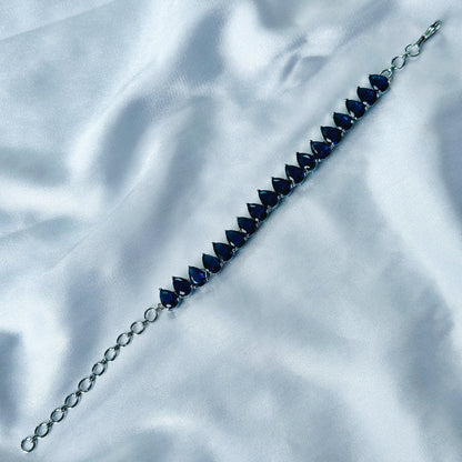 Blue Sapphire Cubic Zircon Stone American Diamond Silver Plated Chain Bracelet