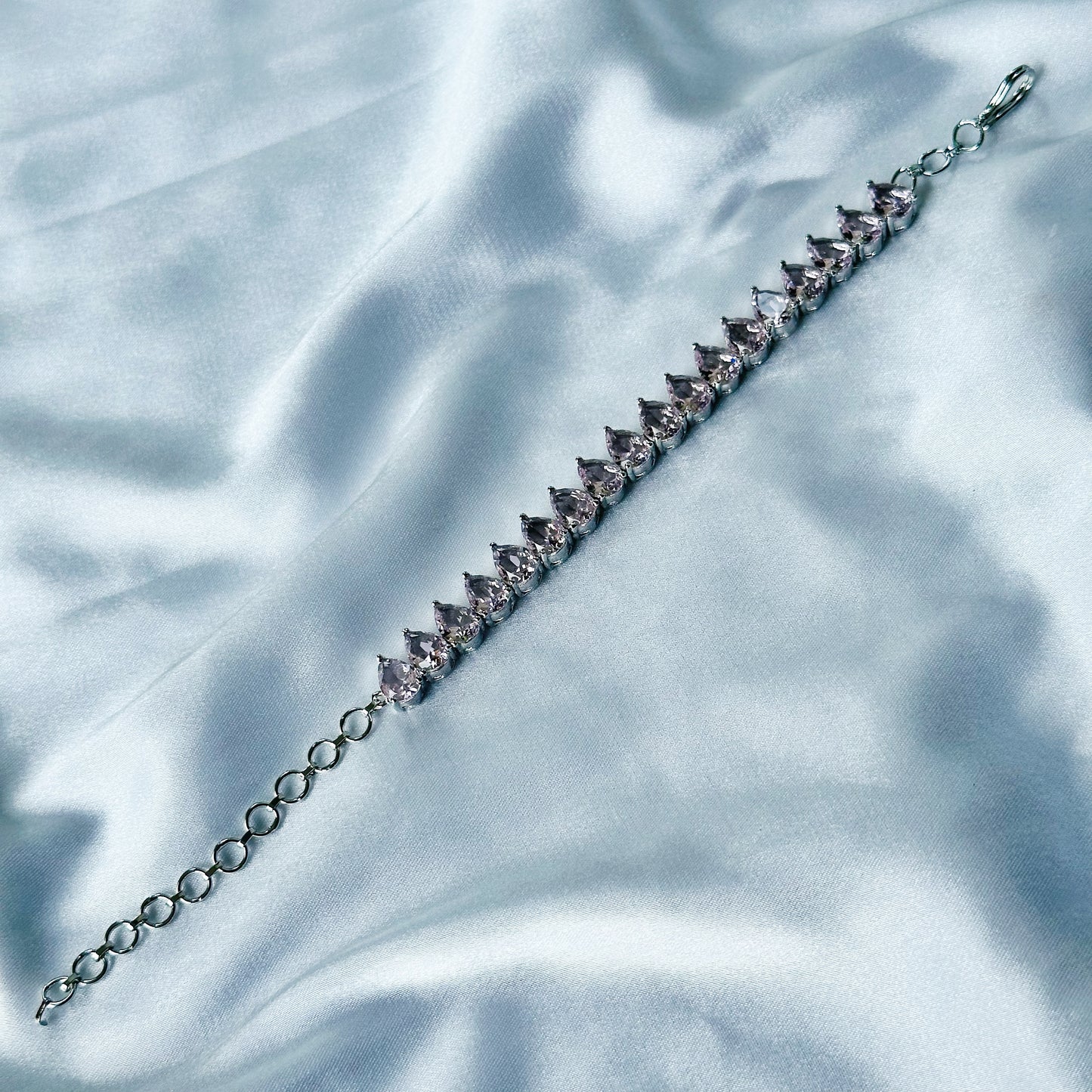 Pink Topaz Cubic Zircon Stone American Diamond Silver Plated Chain Bracelet