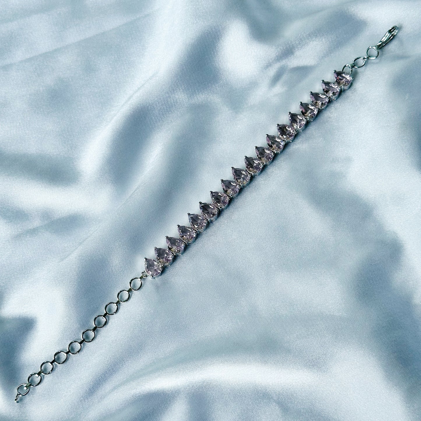Pink Topaz Cubic Zircon Stone American Diamond Silver Plated Chain Bracelet