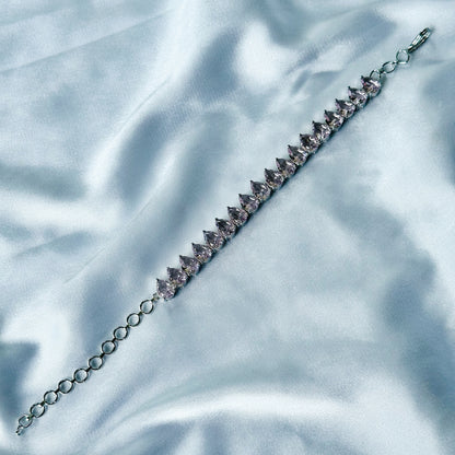 Pink Topaz Cubic Zircon Stone American Diamond Silver Plated Chain Bracelet