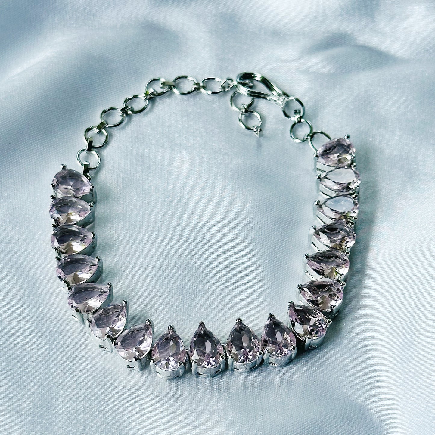 Pink Topaz Cubic Zircon Stone American Diamond Silver Plated Chain Bracelet