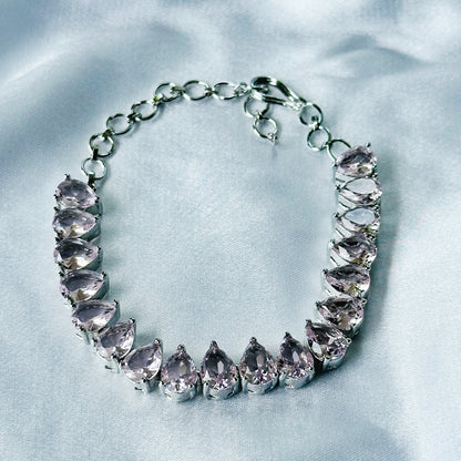 Pink Topaz Cubic Zircon Stone American Diamond Silver Plated Chain Bracelet