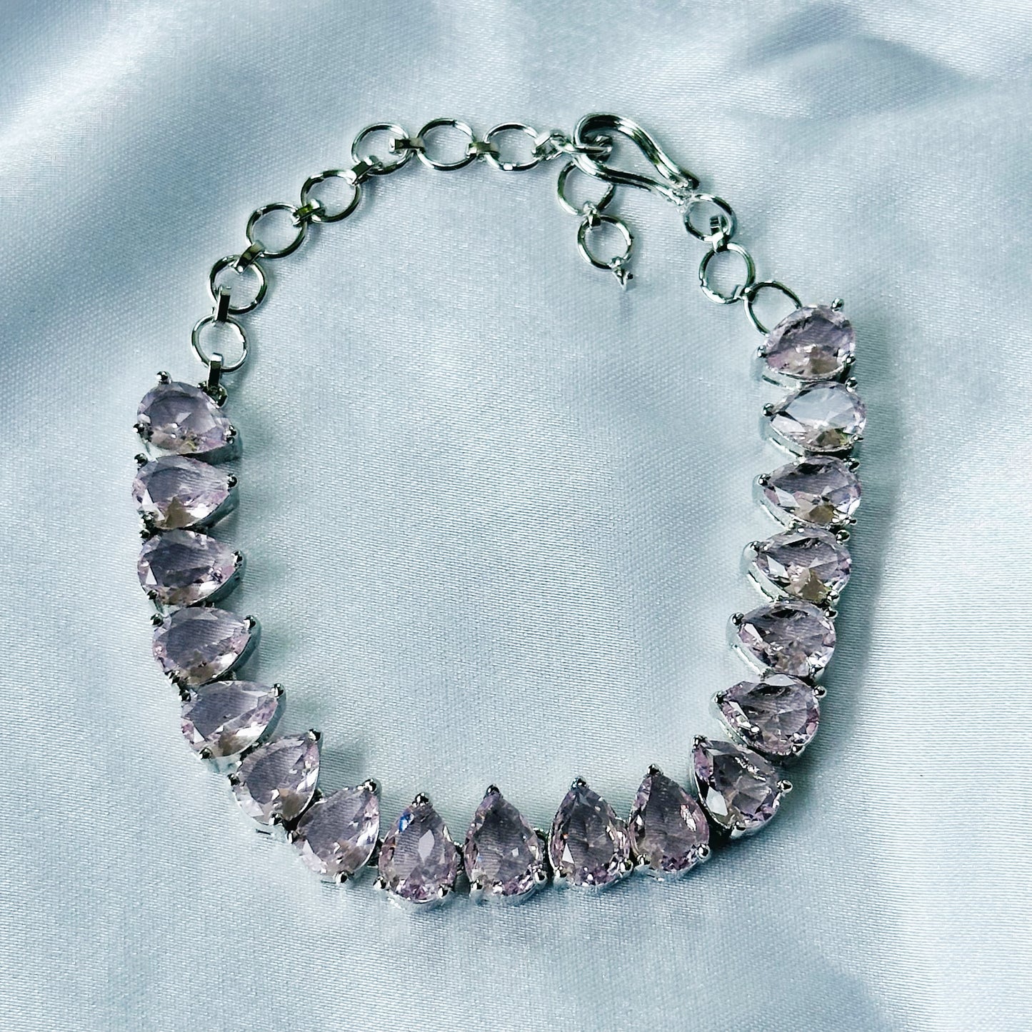 Pink Topaz Cubic Zircon Stone American Diamond Silver Plated Chain Bracelet