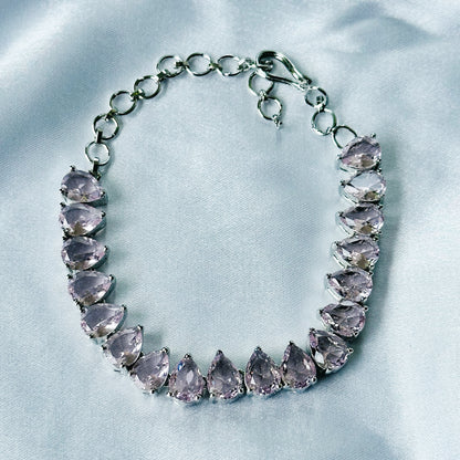 Pink Topaz Cubic Zircon Stone American Diamond Silver Plated Chain Bracelet