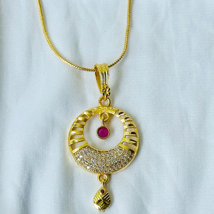 Round Drop Design American Diamond 1 Micron Gold Plated Pendant Set