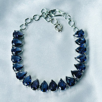 Deep Purple Amethyst Cubic Zircon Stone American Diamond Silver Plated Chain Bracelet