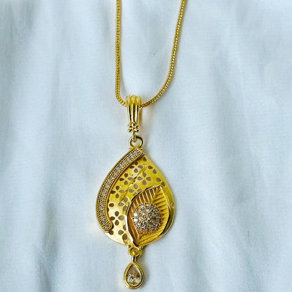 Leaf Drop Design American Diamond 1 Micron Gold Plated Pendant Set