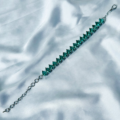 Sea Green Topaz Cubic Zircon Stone American Diamond Silver Plated Chain Bracelet