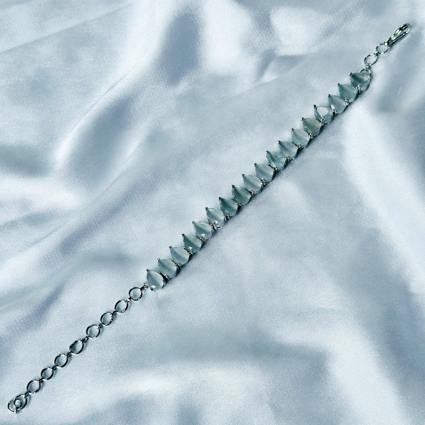 Grey Zircon Stone American Diamond Silver Plated Chain Bracelet