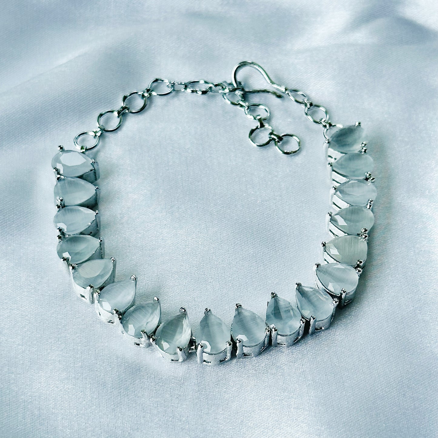 Grey Zircon Stone American Diamond Silver Plated Chain Bracelet