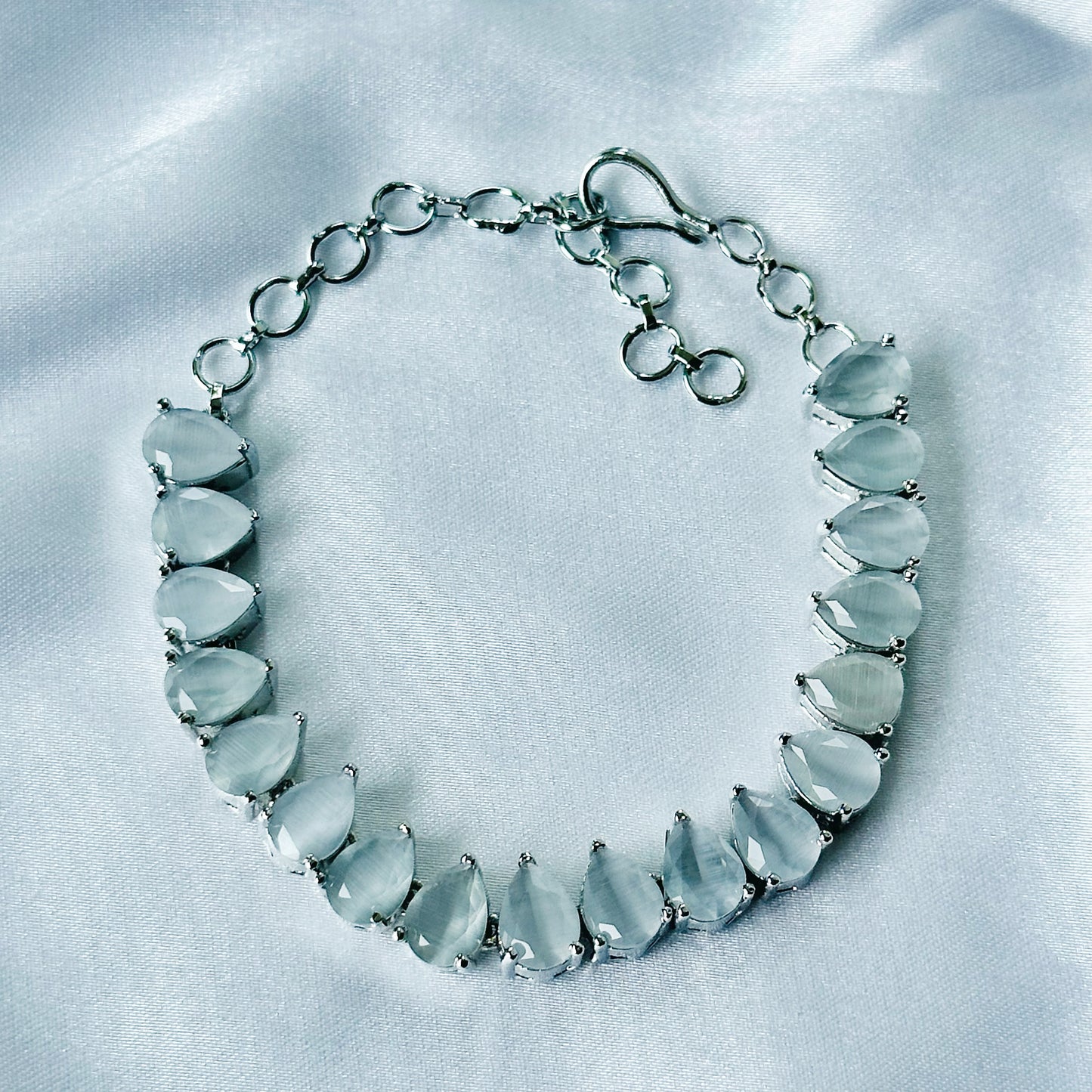 Grey Zircon Stone American Diamond Silver Plated Chain Bracelet