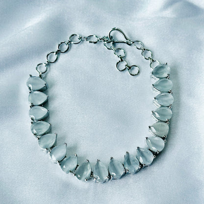Grey Zircon Stone American Diamond Silver Plated Chain Bracelet