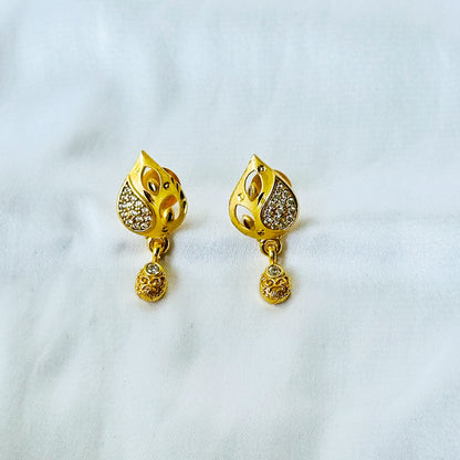 Leaf Drop Design American Diamond 1 Micron Gold Plated Pendant Set