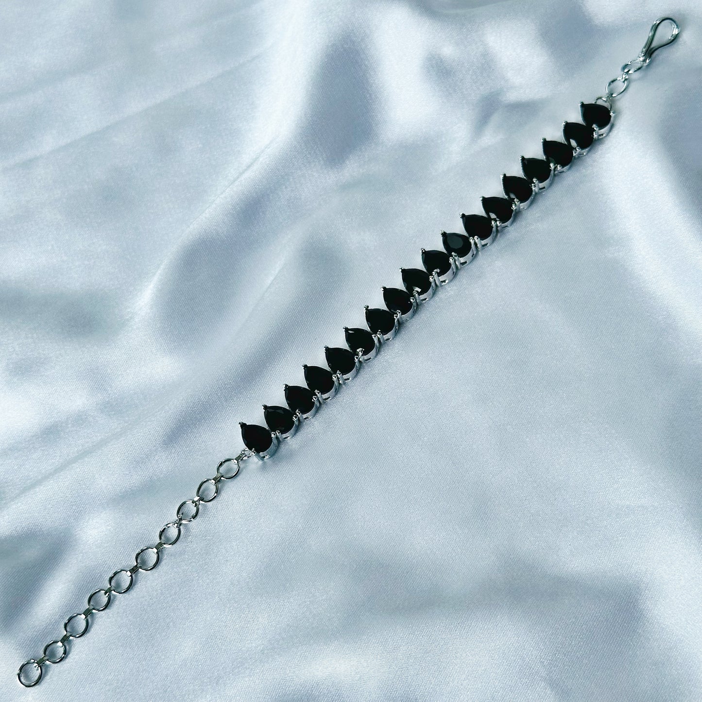 Black Zircon Stone American Diamond Silver Plated Chain Bracelet