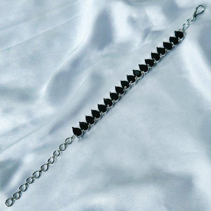 Black Zircon Stone American Diamond Silver Plated Chain Bracelet
