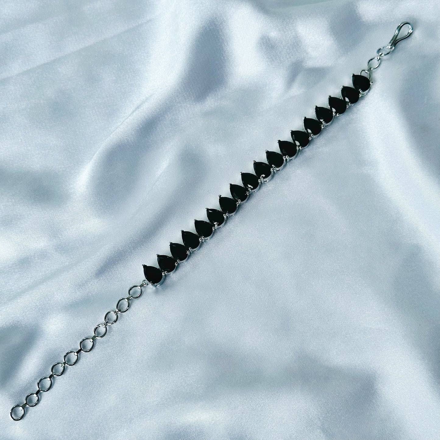 Black Zircon Stone American Diamond Silver Plated Chain Bracelet