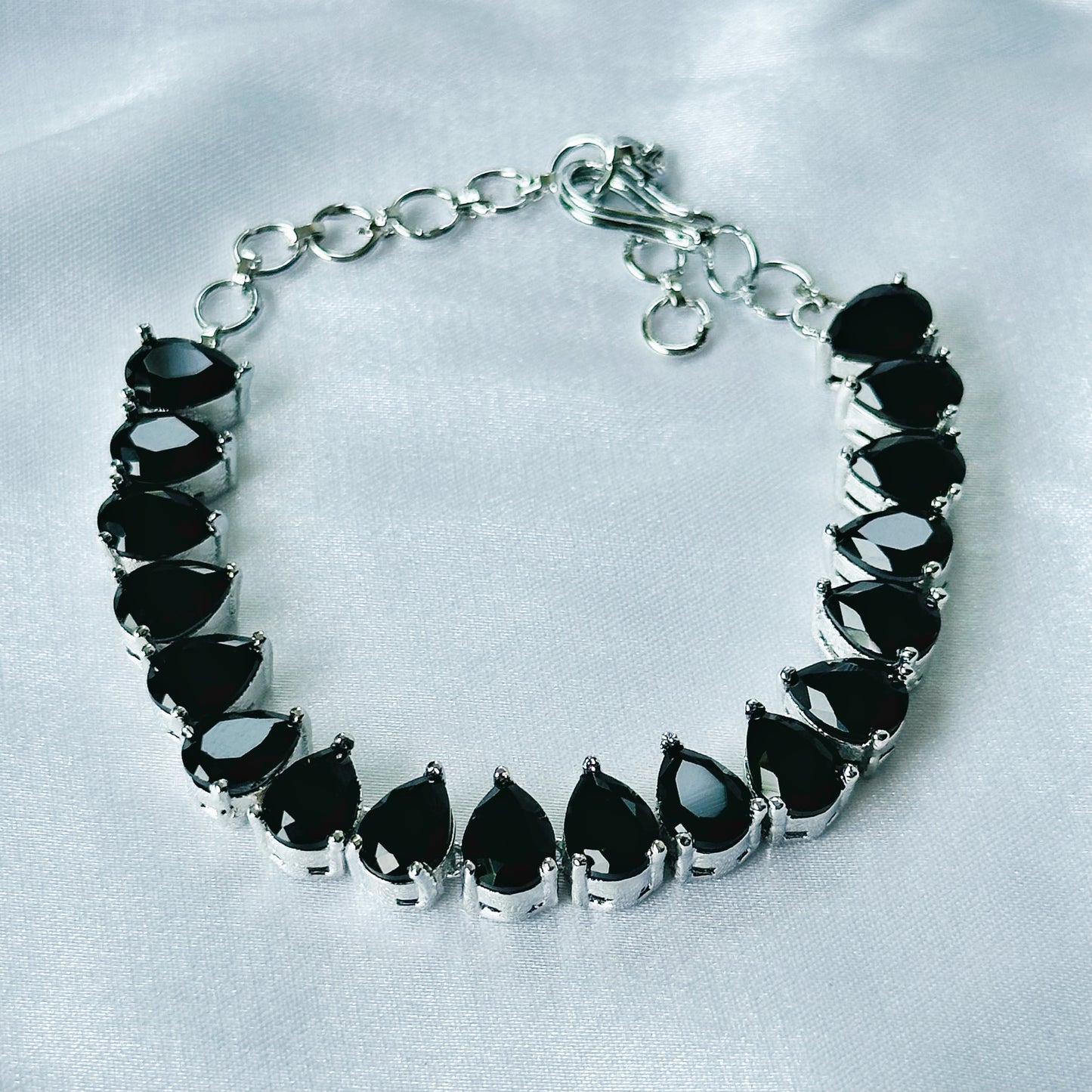 Black Zircon Stone American Diamond Silver Plated Chain Bracelet