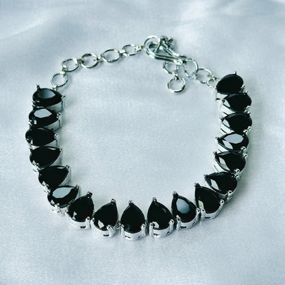 Black Zircon Stone American Diamond Silver Plated Chain Bracelet