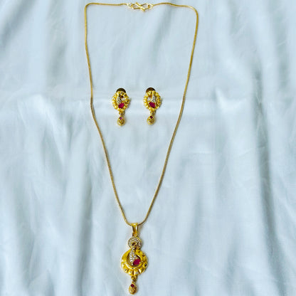 Round Drop Design American Diamond 1 Micron Gold Plated Pendant Set