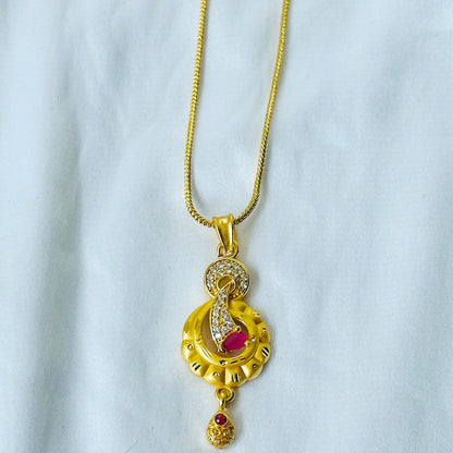 Round Drop Design American Diamond 1 Micron Gold Plated Pendant Set