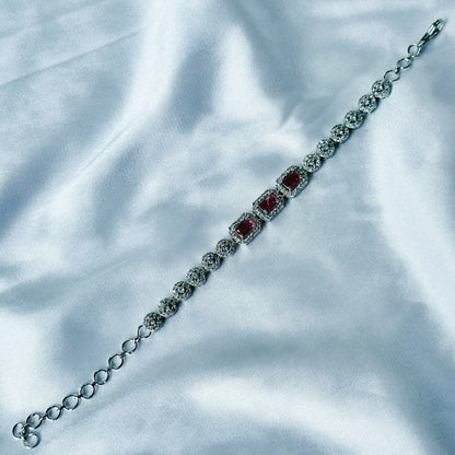 Red Ruby Cubic Zircon Stone American Diamond Silver Plated Chain Bracelet