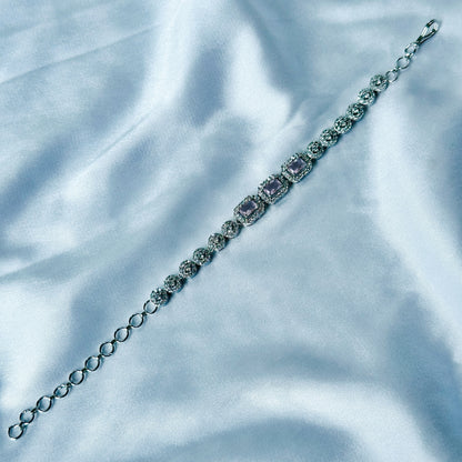 Pink Topaz Cubic Zircon Stone American Diamond Silver Plated Chain Bracelet