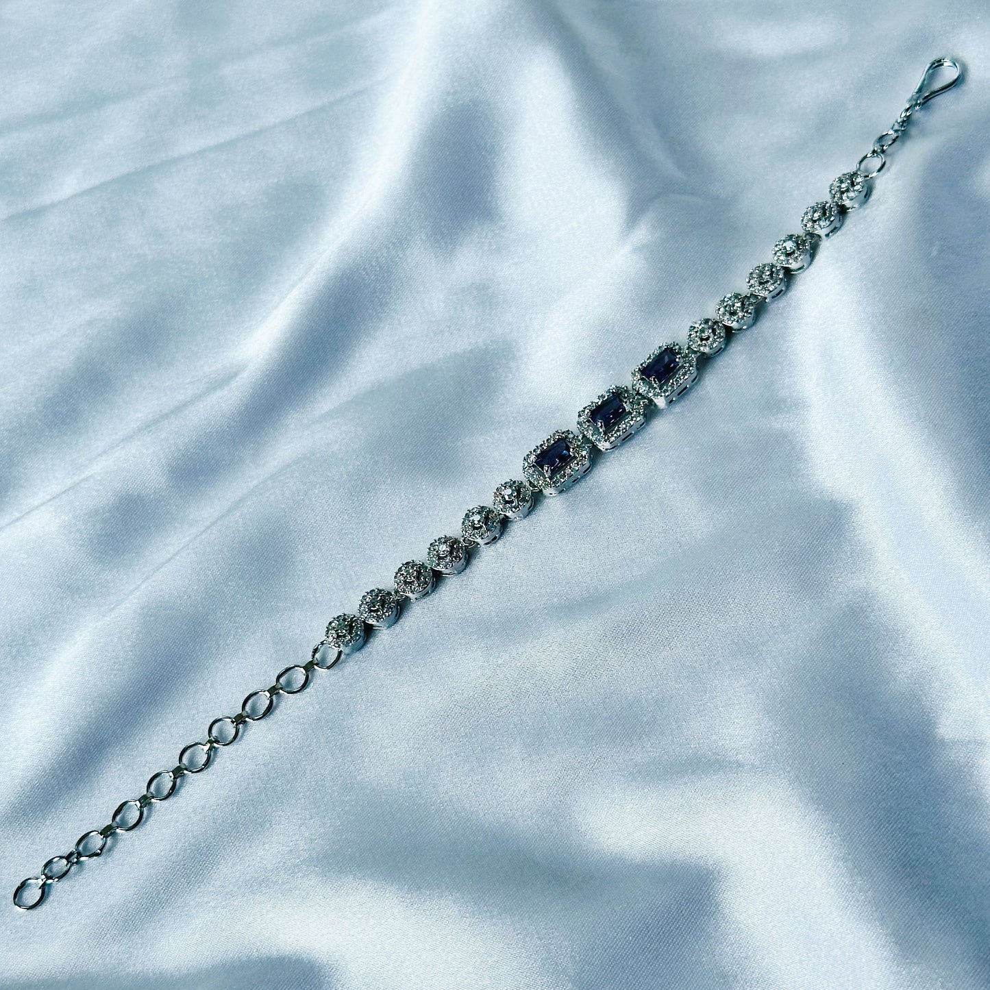 Deep Purple Amethyst Cubic Zircon Stone American Diamond Silver Plated Chain Bracelet