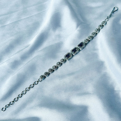 Deep Purple Amethyst Cubic Zircon Stone American Diamond Silver Plated Chain Bracelet
