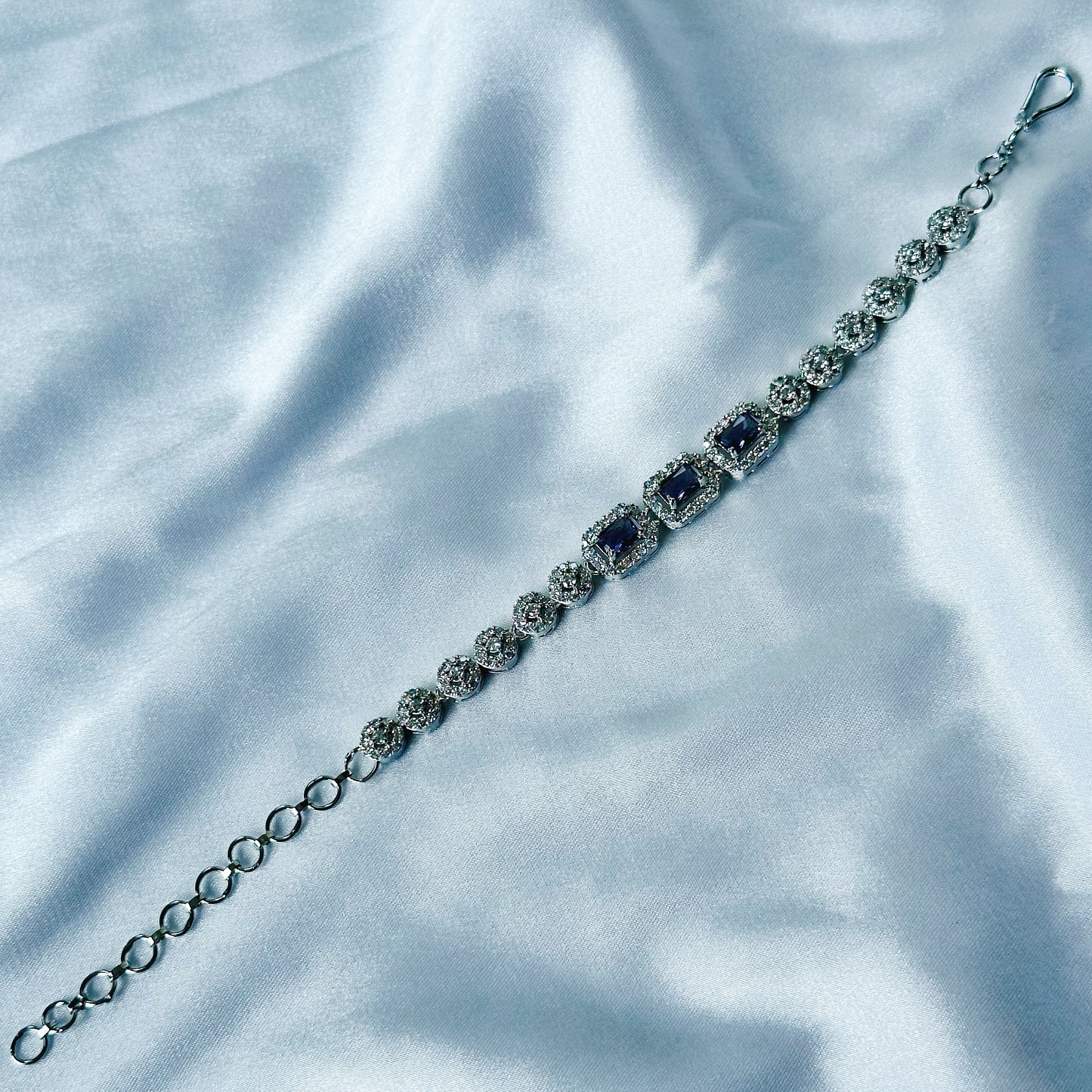 Deep Purple Amethyst Cubic Zircon Stone American Diamond Silver Plated Chain Bracelet