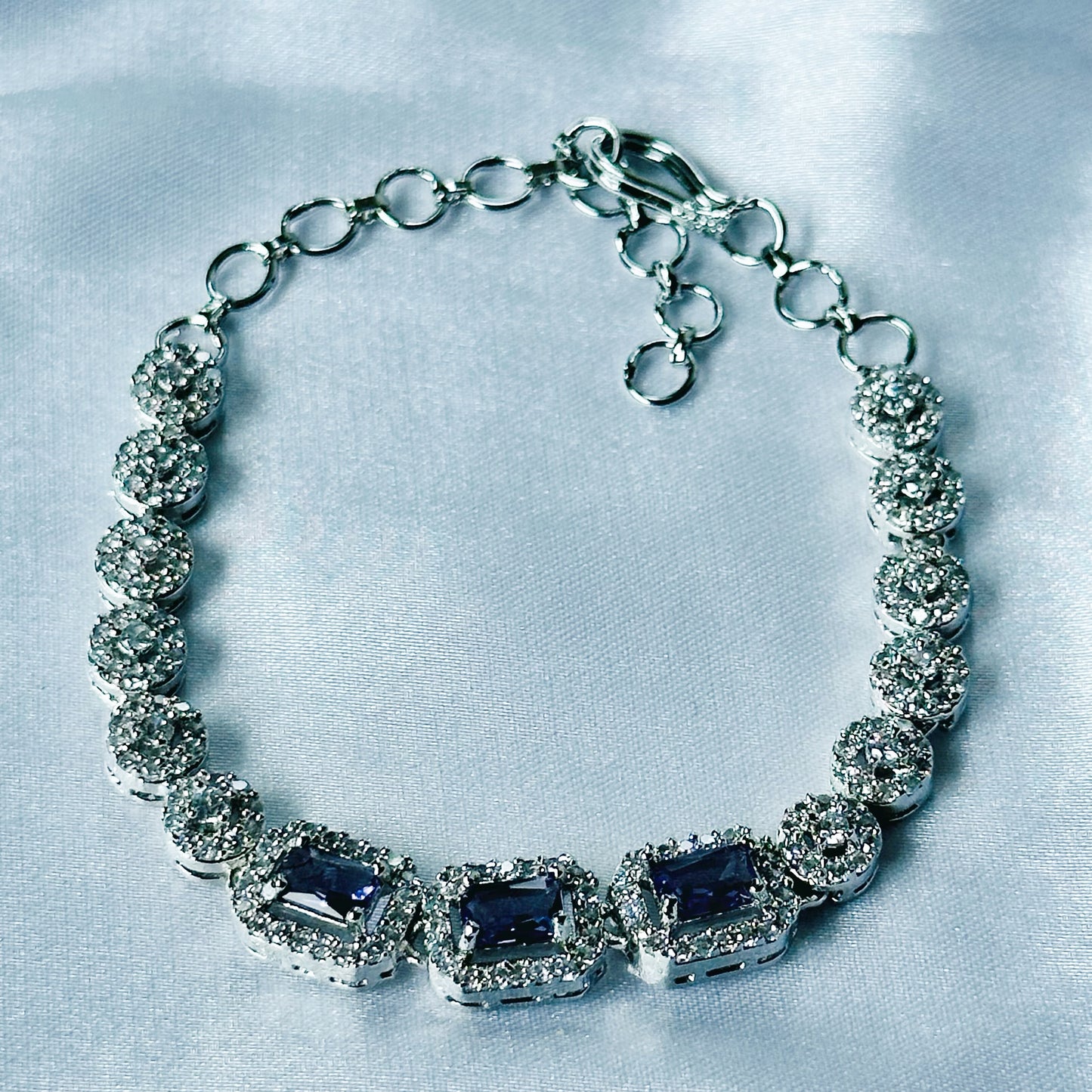 Deep Purple Amethyst Cubic Zircon Stone American Diamond Silver Plated Chain Bracelet