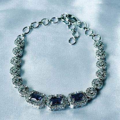 Deep Purple Amethyst Cubic Zircon Stone American Diamond Silver Plated Chain Bracelet