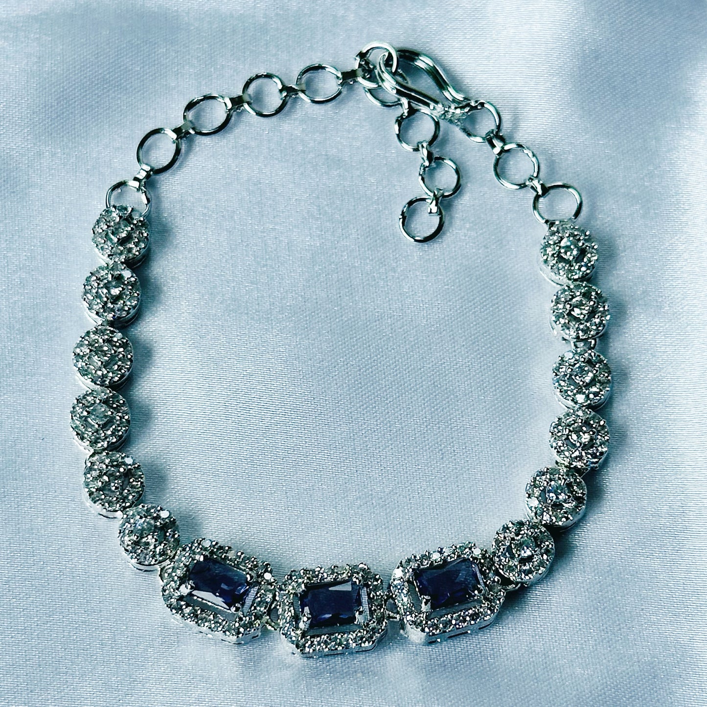 Deep Purple Amethyst Cubic Zircon Stone American Diamond Silver Plated Chain Bracelet