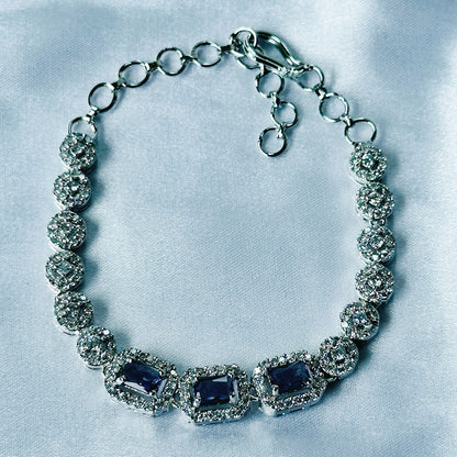 Deep Purple Amethyst Cubic Zircon Stone American Diamond Silver Plated Chain Bracelet
