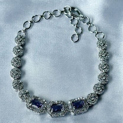 Deep Purple Amethyst Cubic Zircon Stone American Diamond Silver Plated Chain Bracelet