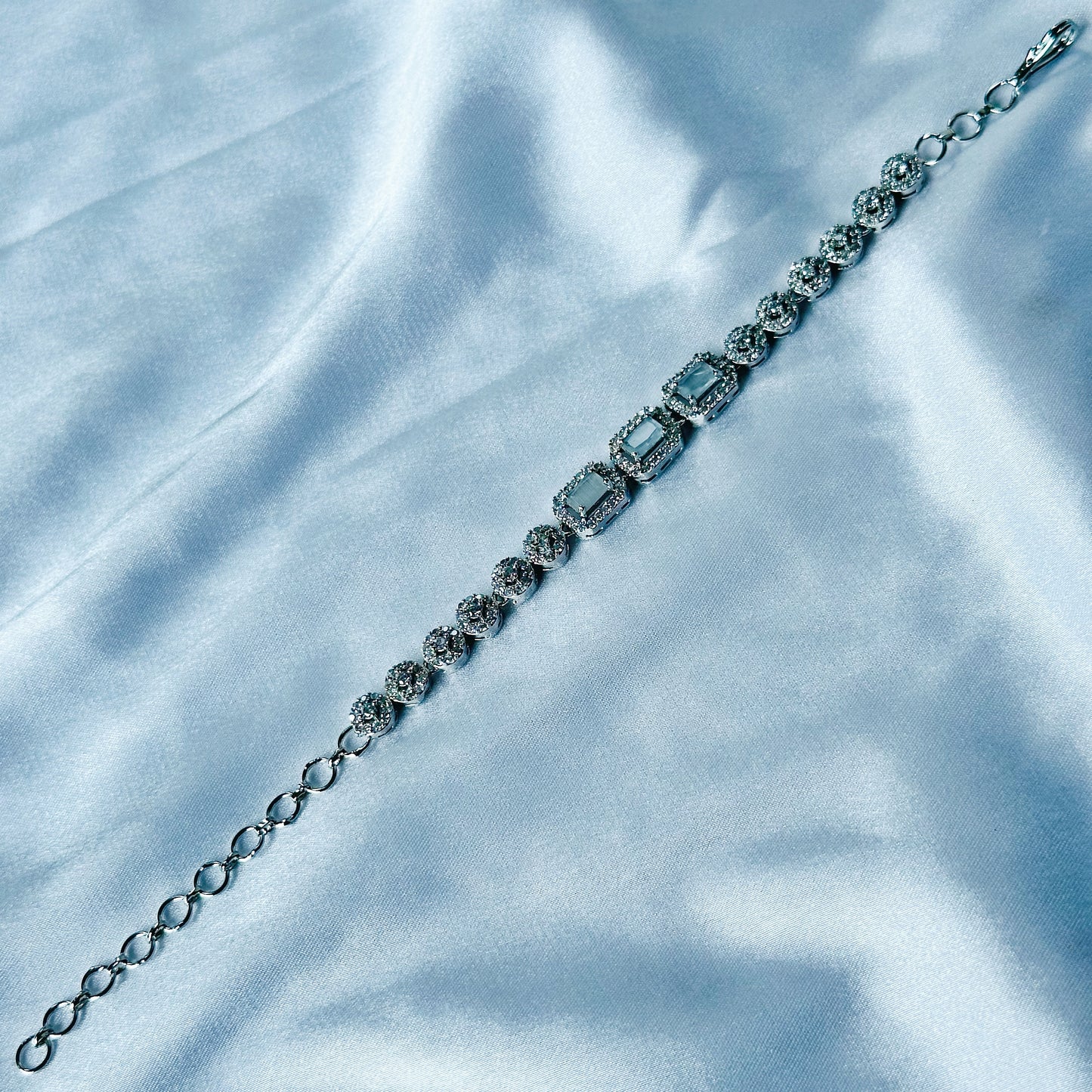 Grey Zircon Stone American Diamond Silver Plated Chain Bracelet