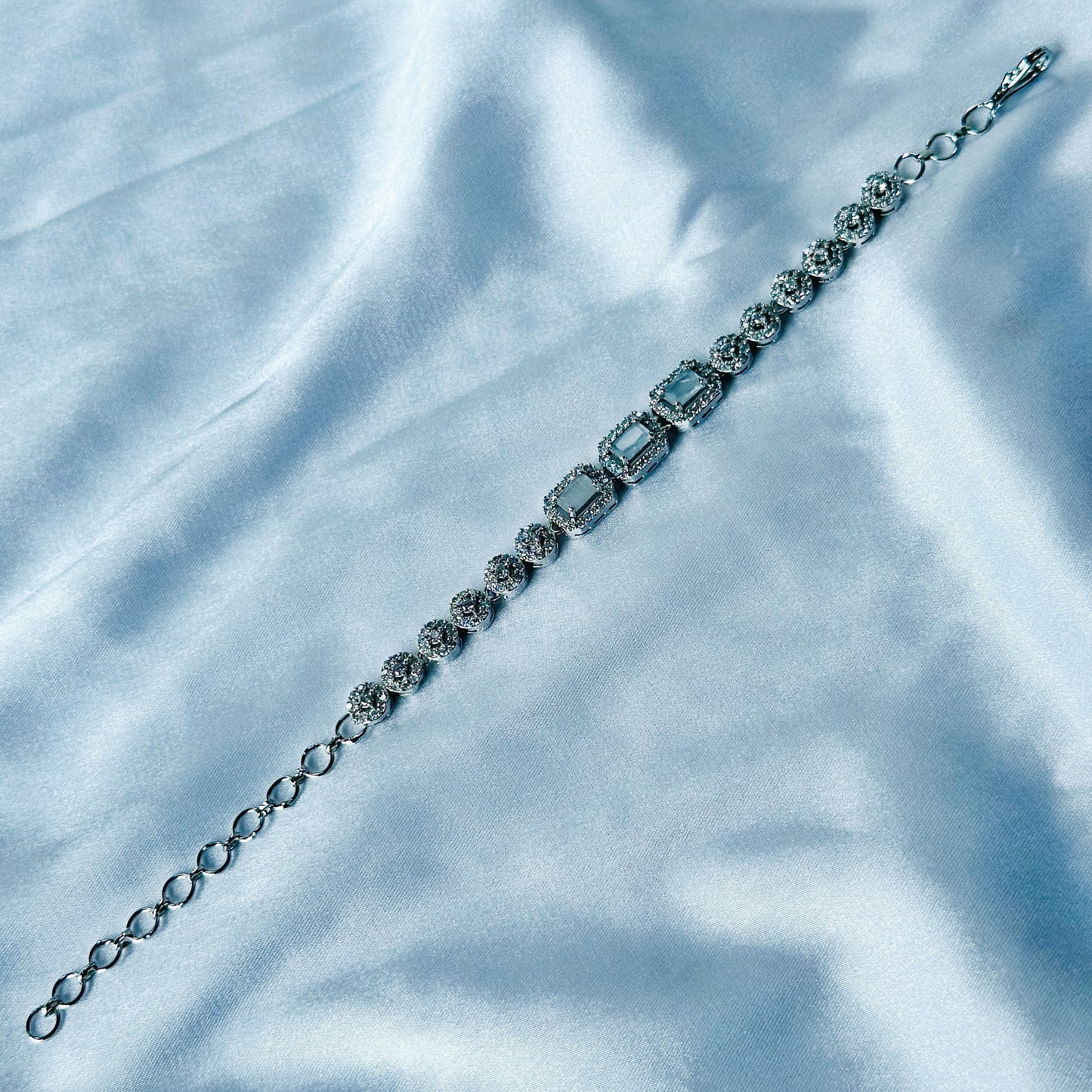 Grey Zircon Stone American Diamond Silver Plated Chain Bracelet