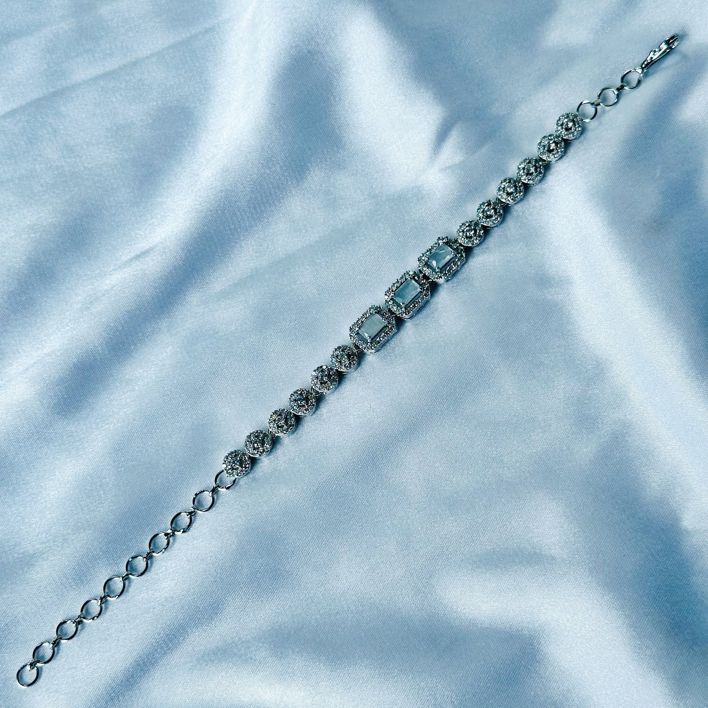 Grey Zircon Stone American Diamond Silver Plated Chain Bracelet