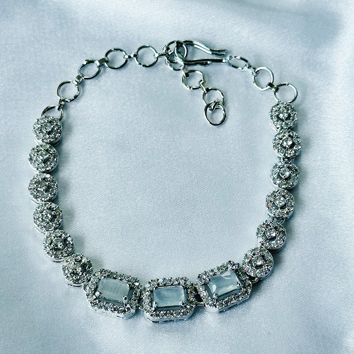 Grey Zircon Stone American Diamond Silver Plated Chain Bracelet