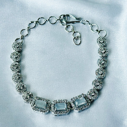 Grey Zircon Stone American Diamond Silver Plated Chain Bracelet