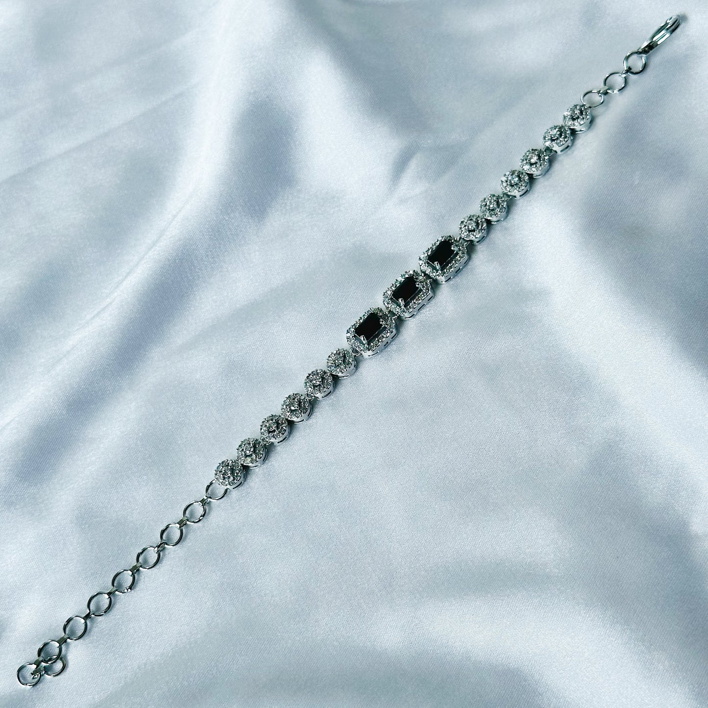 Black Zircon Stone American Diamond Silver Plated Chain Bracelet